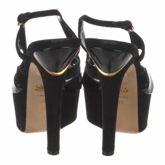 Gucci Vintage Patent Criss Cross Stiletto - slingback platform pumps Sz 40 HP🎊 - Picture 4 of 5